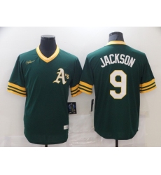 Men Nike Oakland Athletics Reggie Jackson #9 Yellow Green Stitched MLB Jersey