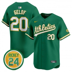 Men Oakland Athletics 20 Zack Gelof Green 2024 Limited With Rickey Henderson Patch Stitched Jersey