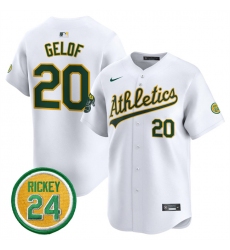 Men Oakland Athletics 20 Zack Gelof White 2024 Home Limited With Rickey Henderson Patch Stitched Jersey