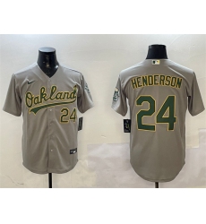 Men Oakland Athletics 24 Ricky Henderson Grey With Patch Stitched Baseball Jersey