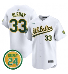 Men Oakland Athletics 33 JJ Bleday White 2024 Home Limited With Rickey Henderson Patch Stitched Jersey