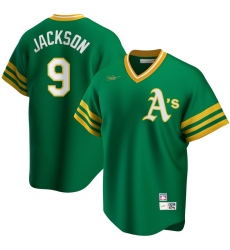 Men Oakland Athletics 9 Reggie Jackson Nike Road Cooperstown Collection Player MLB Jersey Kelly Green