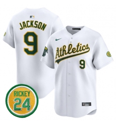 Men Oakland Athletics 9 Reggie Jackson White 2024 Home Limited With Rickey Henderson Patch Stitched Jersey