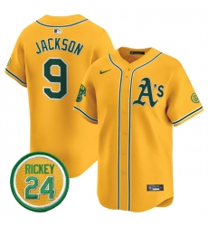 Men Oakland Athletics 9 Reggie Jackson Yellow 2024 Limited With Rickey Henderson Patch Stitched Jersey