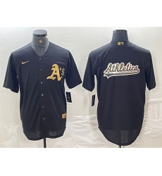 Men Oakland Athletics Black Gold Team Big Logo Cool Base Stitched Baseball Jersey 3