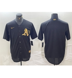 Men Oakland Athletics Blank Black Gold Cool Base Stitched Baseball Jersey