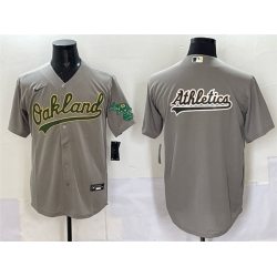Men Oakland Athletics Team Big Logo Grey Cool Base Stitched Baseball Jersey 1