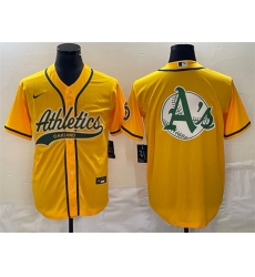 Men Oakland Athletics Yellow Team Big Logo Cool Base Stitched Baseball Jersey 001