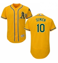 Mens Majestic Oakland Athletics 10 Marcus Semien Gold Alternate Flex Base Authentic Collection MLB Jersey