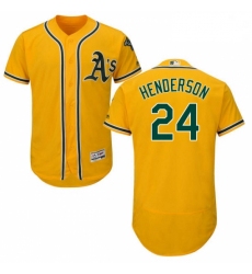 Mens Majestic Oakland Athletics 24 Rickey Henderson Gold Alternate Flex Base Authentic Collection MLB Jersey