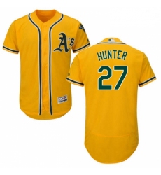 Mens Majestic Oakland Athletics 27 Catfish Hunter Gold Alternate Flex Base Authentic Collection MLB Jersey 