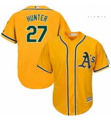 Mens Majestic Oakland Athletics 27 Catfish Hunter Replica Gold Alternate 2 Cool Base MLB Jersey