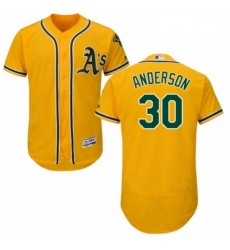 Mens Majestic Oakland Athletics 30 Brett Anderson Gold Alternate Flex Base Authentic Collection MLB Jersey 