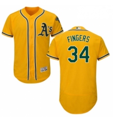 Mens Majestic Oakland Athletics 34 Rollie Fingers Gold Alternate Flex Base Authentic Collection MLB Jersey 