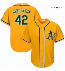Mens Majestic Oakland Athletics 42 Dave Henderson Replica Gold Alternate 2 Cool Base MLB Jersey