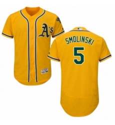 Mens Majestic Oakland Athletics 5 Jake Smolinski Gold Alternate Flex Base Authentic Collection MLB Jersey