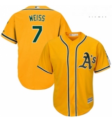 Mens Majestic Oakland Athletics 7 Walt Weiss Replica Gold Alternate 2 Cool Base MLB Jersey