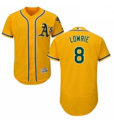 Mens Majestic Oakland Athletics 8 Jed Lowrie Gold Alternate Flex Base Authentic Collection MLB Jersey