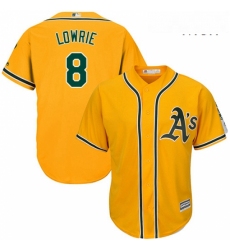 Mens Majestic Oakland Athletics 8 Jed Lowrie Replica Gold Alternate 2 Cool Base MLB Jersey