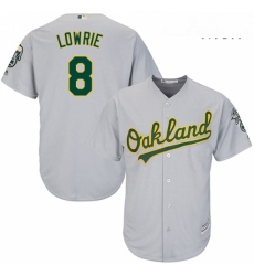 Mens Majestic Oakland Athletics 8 Jed Lowrie Replica Grey Road Cool Base MLB Jersey
