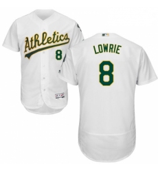 Mens Majestic Oakland Athletics 8 Jed Lowrie White Home Flex Base Authentic Collection MLB Jersey
