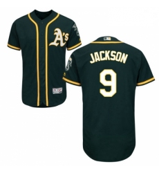 Mens Majestic Oakland Athletics 9 Reggie Jackson Green Alternate Flex Base Authentic Collection MLB Jersey 