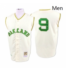 Mens Mitchell and Ness 1968 Oakland Athletics 9 Reggie Jackson Replica Cream Throwback MLB Jersey
