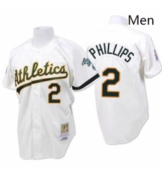 Mens Mitchell and Ness Oakland Athletics 2 Tony Phillips Authentic White Throwback MLB Jersey