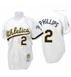 Mens Mitchell and Ness Oakland Athletics 2 Tony Phillips Replica White Throwback MLB Jersey