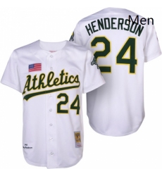 Mens Mitchell and Ness Oakland Athletics 24 Rickey Henderson Replica White 1990 Throwback MLB Jersey
