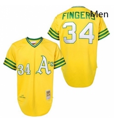 Mens Mitchell and Ness Oakland Athletics 34 Rollie Fingers Authentic Gold Throwback MLB Jersey