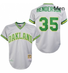 Mens Mitchell and Ness Oakland Athletics 35 Rickey Henderson Authentic Grey 1981 Throwback MLB Jersey