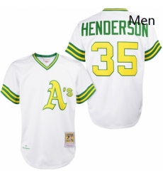 Mens Mitchell and Ness Oakland Athletics 35 Rickey Henderson Authentic White 1979 Throwback MLB Jersey