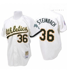 Mens Mitchell and Ness Oakland Athletics 36 Terry Steinbach Authentic White Throwback MLB Jersey
