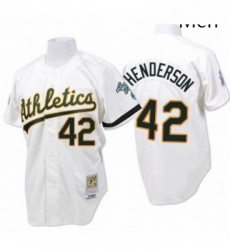 Mens Mitchell and Ness Oakland Athletics 42 Dave Henderson Authentic White Throwback MLB Jersey