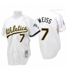 Mens Mitchell and Ness Oakland Athletics 7 Walt Weiss Authentic White Throwback MLB Jersey