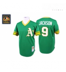 Mens Mitchell and Ness Oakland Athletics 9 Reggie Jackson Replica Green Throwback MLB Jersey