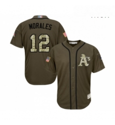 Mens Oakland Athletics 12 Kendrys Morales Authentic Green Salute to Service Baseball Jersey 