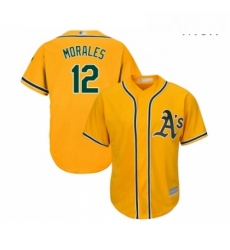 Mens Oakland Athletics 12 Kendrys Morales Replica Gold Alternate 2 Cool Base Baseball Jersey 