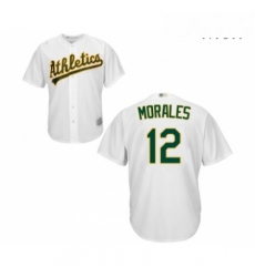 Mens Oakland Athletics 12 Kendrys Morales Replica White Home Cool Base Baseball Jersey 