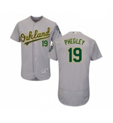 Mens Oakland Athletics 19 Josh Phegley Grey Road Flex Base Authentic Collection Baseball Jersey