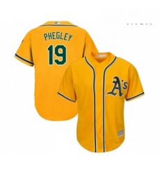Mens Oakland Athletics 19 Josh Phegley Replica Gold Alternate 2 Cool Base Baseball Jersey 