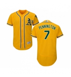 Mens Oakland Athletics 7 Cliff Pennington Gold Alternate Flex Base Authentic Collection Baseball Jersey