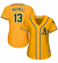 Womens Majestic Oakland Athletics 13 Bruce Maxwell Replica Gold Alternate 2 Cool Base MLB Jersey 