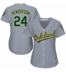 Womens Majestic Oakland Athletics 24 Rickey Henderson Authentic Grey Road Cool Base MLB Jersey