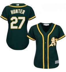 Womens Majestic Oakland Athletics 27 Catfish Hunter Authentic Green Alternate 1 Cool Base MLB Jersey