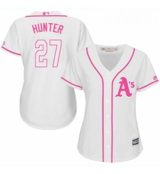 Womens Majestic Oakland Athletics 27 Catfish Hunter Authentic White Fashion Cool Base MLB Jersey