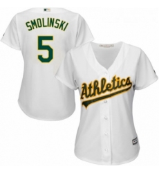 Womens Majestic Oakland Athletics 5 Jake Smolinski Authentic White Home Cool Base MLB Jersey 