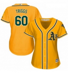 Womens Majestic Oakland Athletics 60 Andrew Triggs Replica Gold Alternate 2 Cool Base MLB Jersey 