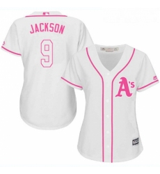 Womens Majestic Oakland Athletics 9 Reggie Jackson Replica White Fashion Cool Base MLB Jersey